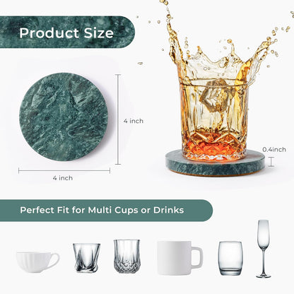 Natural Travertine Marble Coasters Set of 4-4" Round Stone Drink Coasters, Non-Slip Cork Backing, Housewarming Gift, Wedding, Protect Tables from Stains & Scratches (BD140)