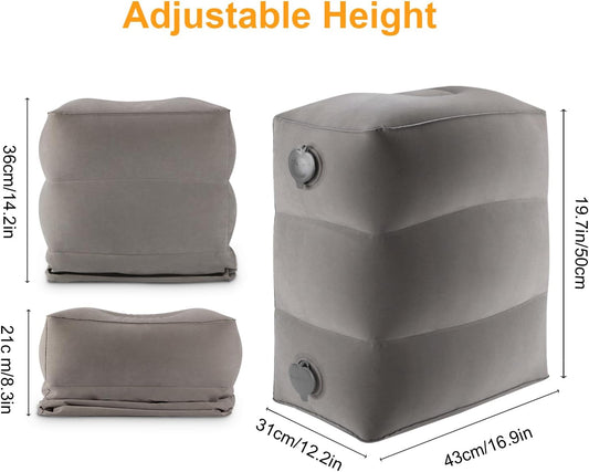 Inflatable Travel Foot Rest Pillow, Kids Airplane Bed, Adjustable Height Leg Pillow for Air Travel, Make a Flat Bed for Kids and Toddlers, Great for Airplane, Train, car（Grey, ）