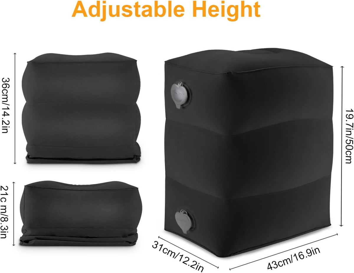Inflatable Travel Foot Rest Pillow, Kids Airplane Bed, Adjustable Height Leg Pillow for Air Travel, Make a Flat Bed for Kids and Toddlers, Great for Airplane, Train, car（Grey, ）