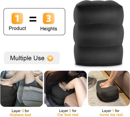 Inflatable Travel Foot Rest Pillow, Kids Airplane Bed, Adjustable Height Leg Pillow for Air Travel, Make a Flat Bed for Kids and Toddlers, Great for Airplane, Train, car（Grey, ）