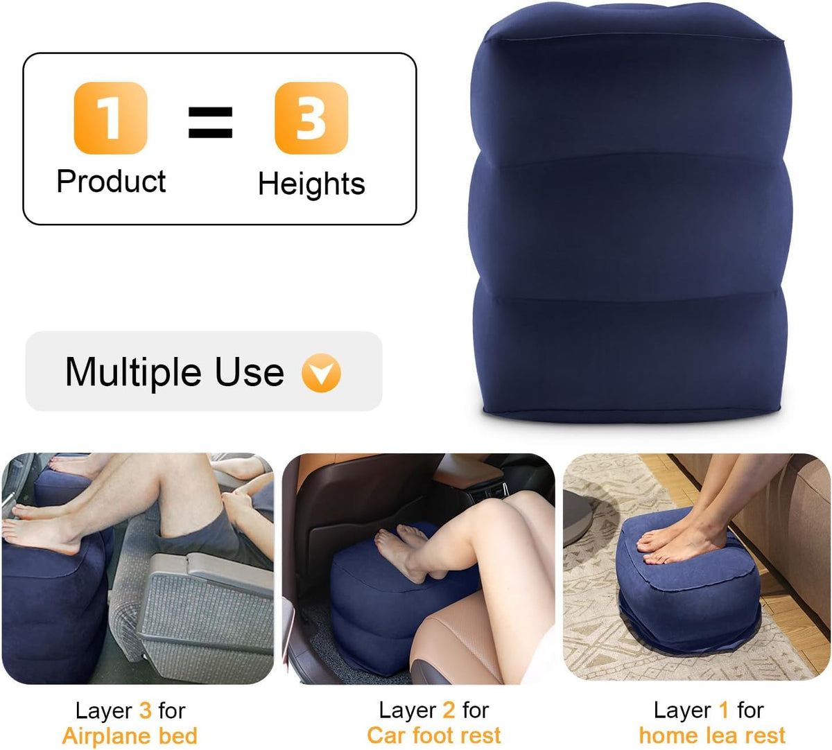Inflatable Travel Foot Rest Pillow, Kids Airplane Bed, Adjustable Height Leg Pillow for Air Travel, Make a Flat Bed for Kids and Toddlers, Great for Airplane, Train, car（Grey, ）