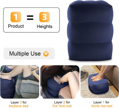 Inflatable Travel Foot Rest Pillow, Kids Airplane Bed, Adjustable Height Leg Pillow for Air Travel, Make a Flat Bed for Kids and Toddlers, Great for Airplane, Train, car（Grey, ）