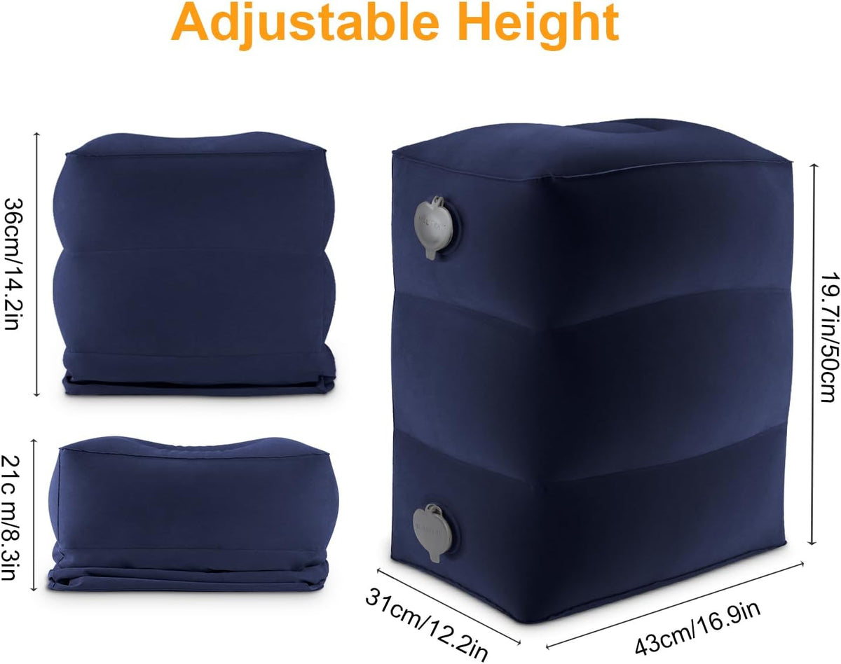 Inflatable Travel Foot Rest Pillow, Kids Airplane Bed, Adjustable Height Leg Pillow for Air Travel, Make a Flat Bed for Kids and Toddlers, Great for Airplane, Train, car（Grey, ）