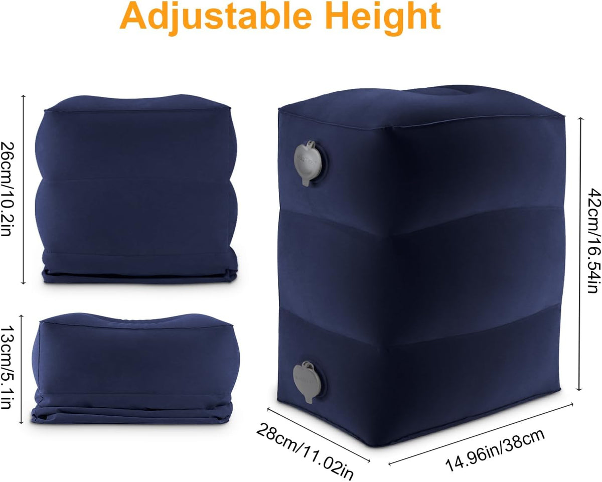 Inflatable Travel Foot Rest Pillow, Kids Airplane Bed, Adjustable Height Leg Pillow for Air Travel, Make a Flat Bed for Kids and Toddlers, Great for Airplane, Train, car（Grey, ）