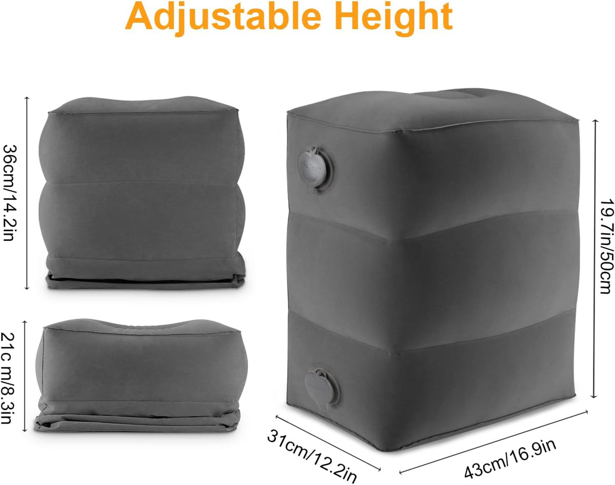 Inflatable Travel Foot Rest Pillow, Kids Airplane Bed, Adjustable Height Leg Pillow for Air Travel, Make a Flat Bed for Kids and Toddlers, Great for Airplane, Train, car（Grey, ）