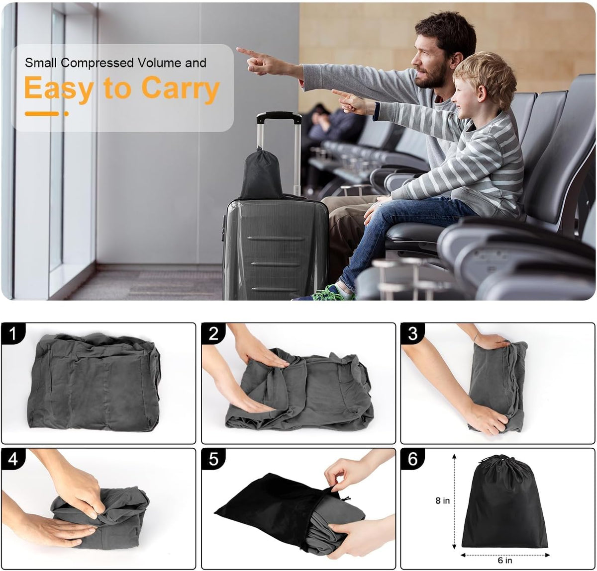 Inflatable Travel Foot Rest Pillow, Kids Airplane Bed, Adjustable Height Leg Pillow for Air Travel, Make a Flat Bed for Kids and Toddlers, Great for Airplane, Train, car（Grey, ）