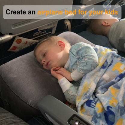 Inflatable Travel Foot Rest Pillow, Kids Airplane Bed, Adjustable Height Leg Pillow for Air Travel, Make a Flat Bed for Kids and Toddlers, Great for Airplane, Train, car（Grey, ）