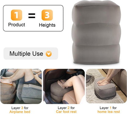 Inflatable Travel Foot Rest Pillow, Kids Airplane Bed, Adjustable Height Leg Pillow for Air Travel, Make a Flat Bed for Kids and Toddlers, Great for Airplane, Train, car（Grey, ）