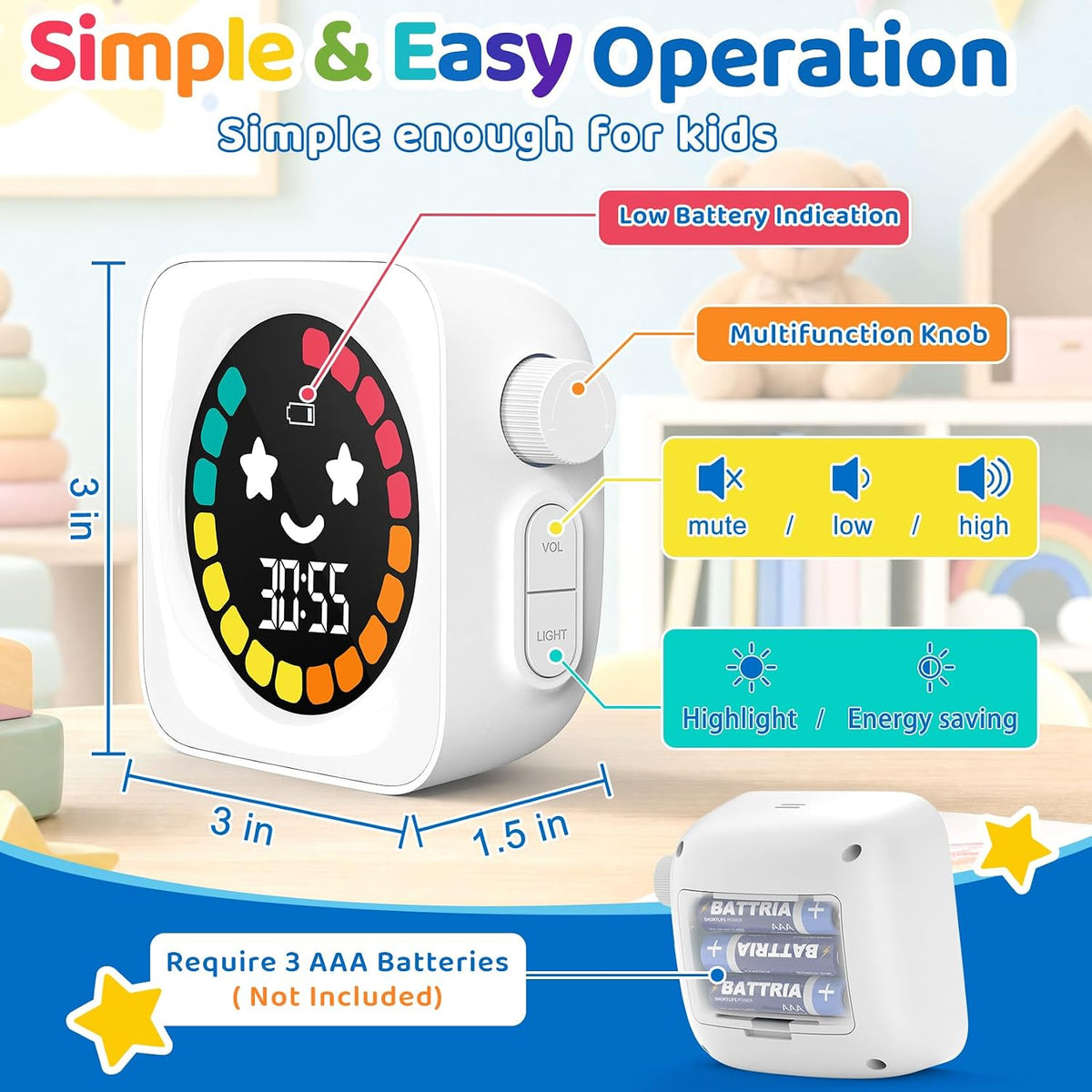Visual Timer for Kids ADHD, 99-min Digital Countdown/Stopwatch Timer, White