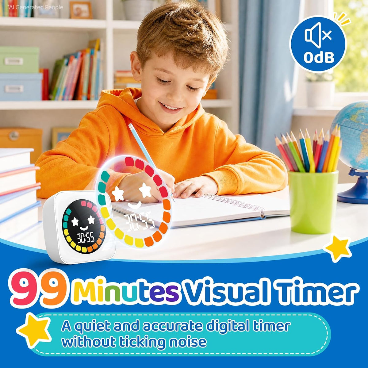 Visual Timer for Kids ADHD, 99-min Digital Countdown/Stopwatch Timer, White