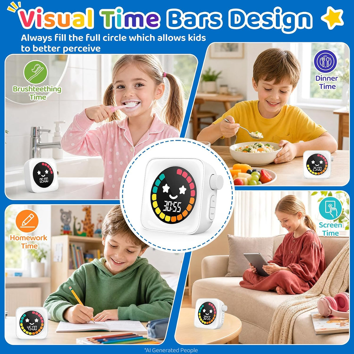 Visual Timer for Kids ADHD, 99-min Digital Countdown/Stopwatch Timer, White