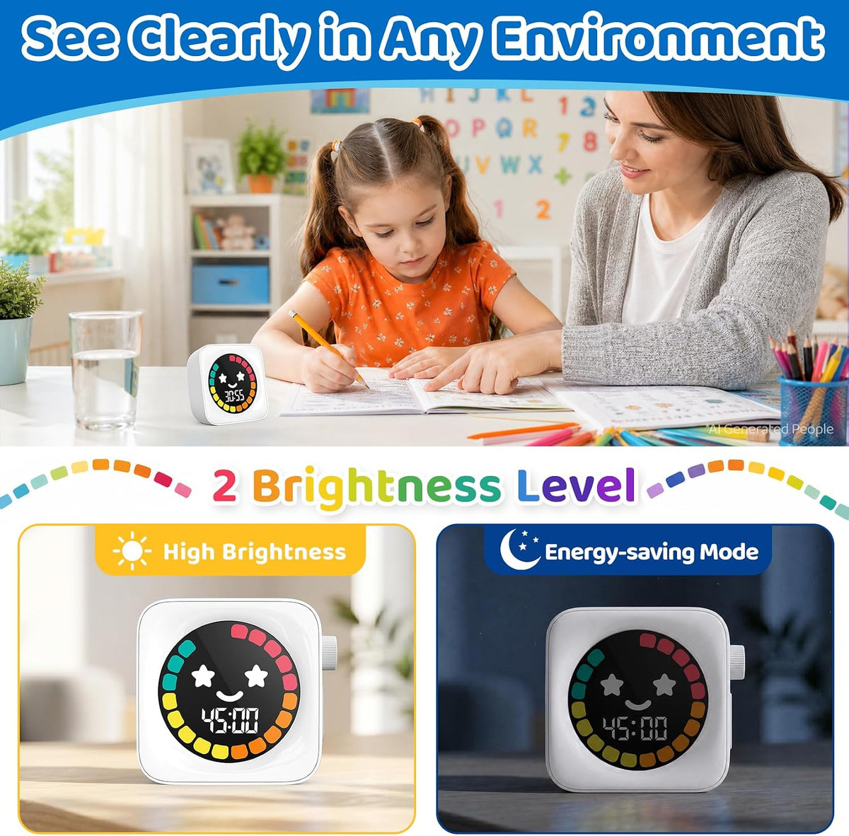 Visual Timer for Kids ADHD, 99-min Digital Countdown/Stopwatch Timer, White