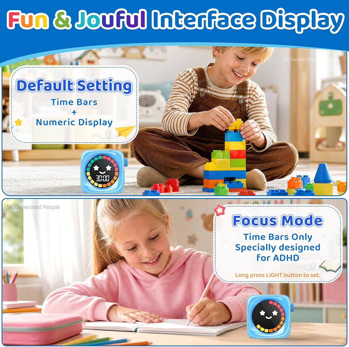 Visual Timer for Kids ADHD, 99-min Digital Countdown/Stopwatch Timer, White