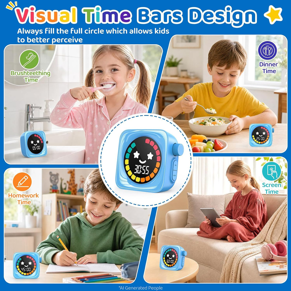 Visual Timer for Kids ADHD, 99-min Digital Countdown/Stopwatch Timer, White