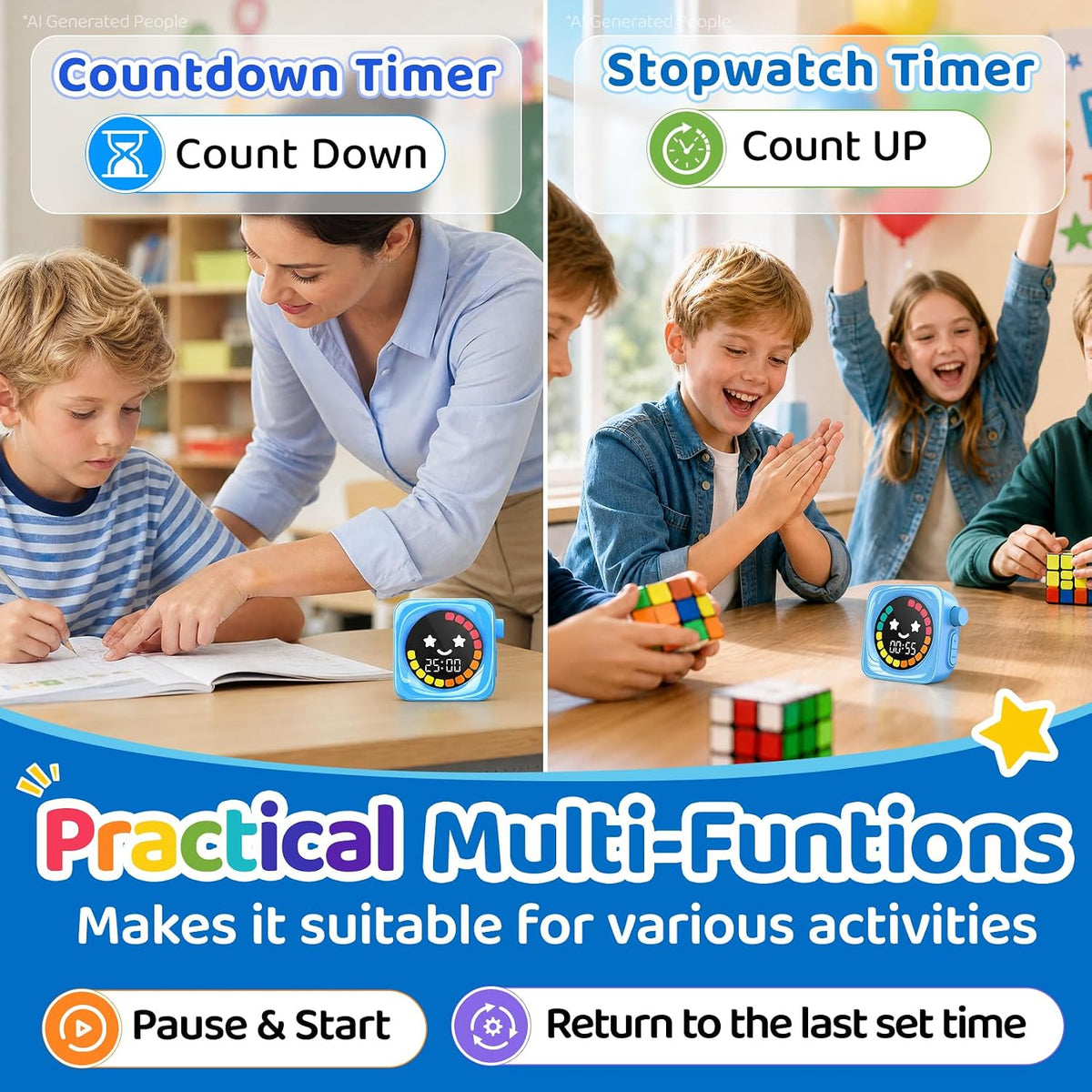 Visual Timer for Kids ADHD, 99-min Digital Countdown/Stopwatch Timer, White