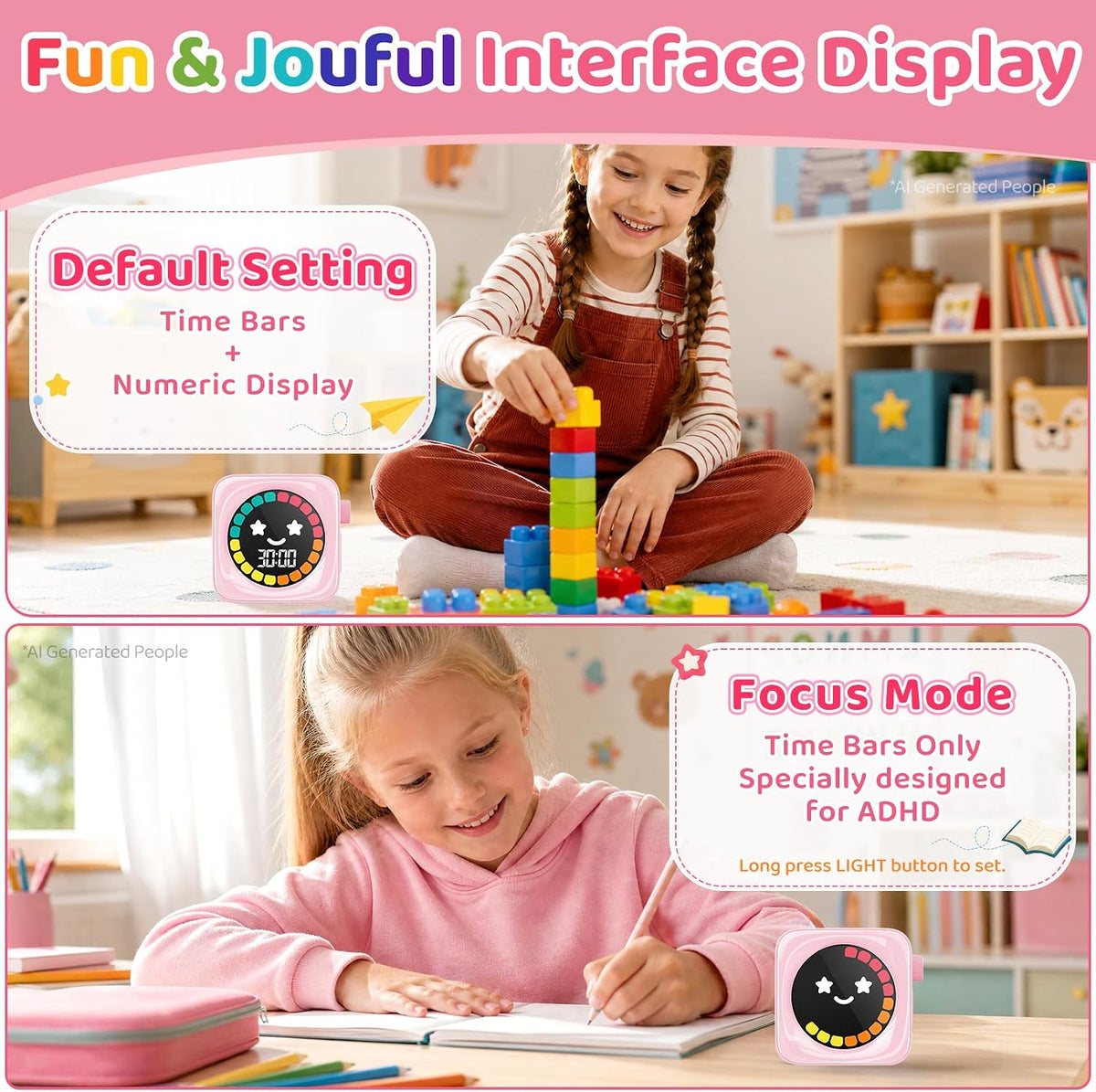 Visual Timer for Kids ADHD, 99-min Digital Countdown/Stopwatch Timer, White