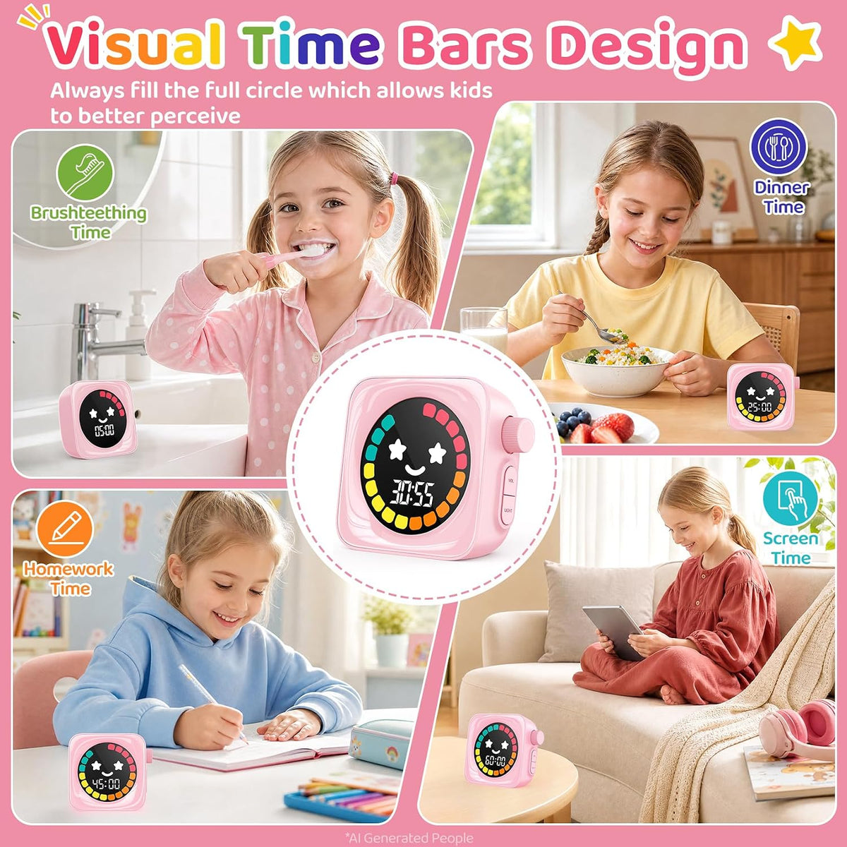 Visual Timer for Kids ADHD, 99-min Digital Countdown/Stopwatch Timer, White