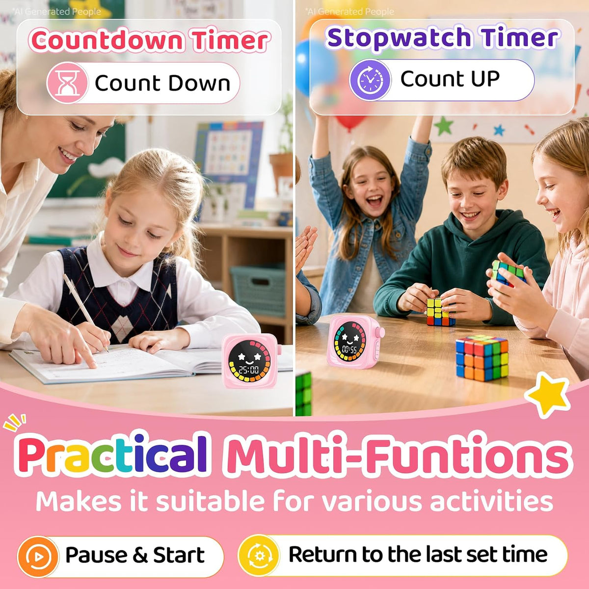 Visual Timer for Kids ADHD, 99-min Digital Countdown/Stopwatch Timer, White