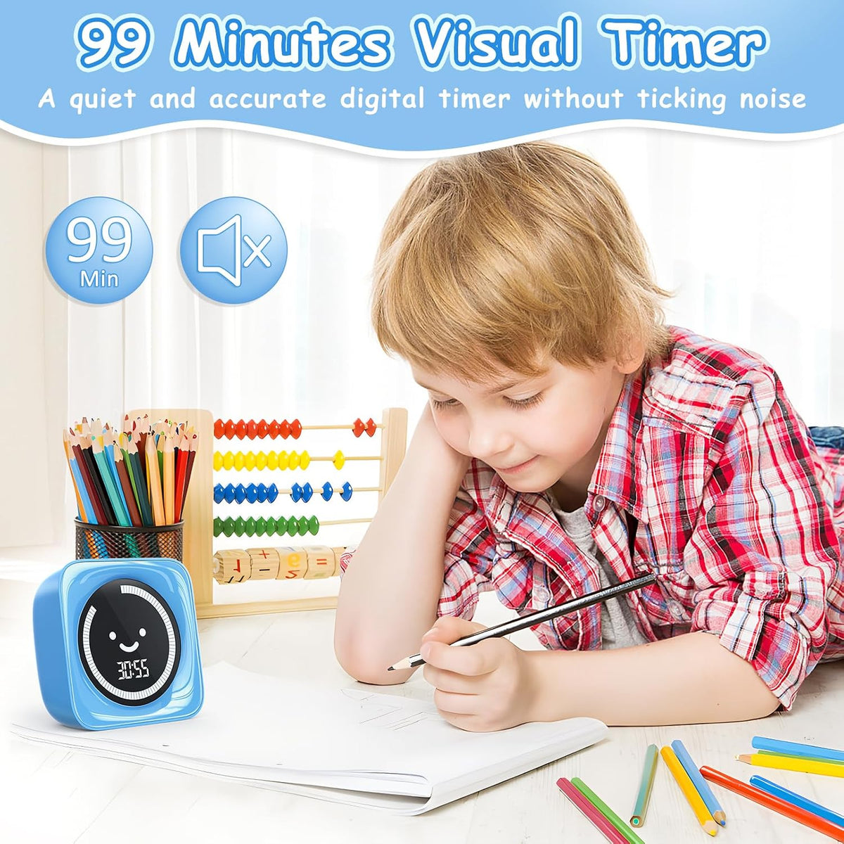 Visual Timer for Kids ADHD, 99-min Digital Countdown/Stopwatch Timer, White