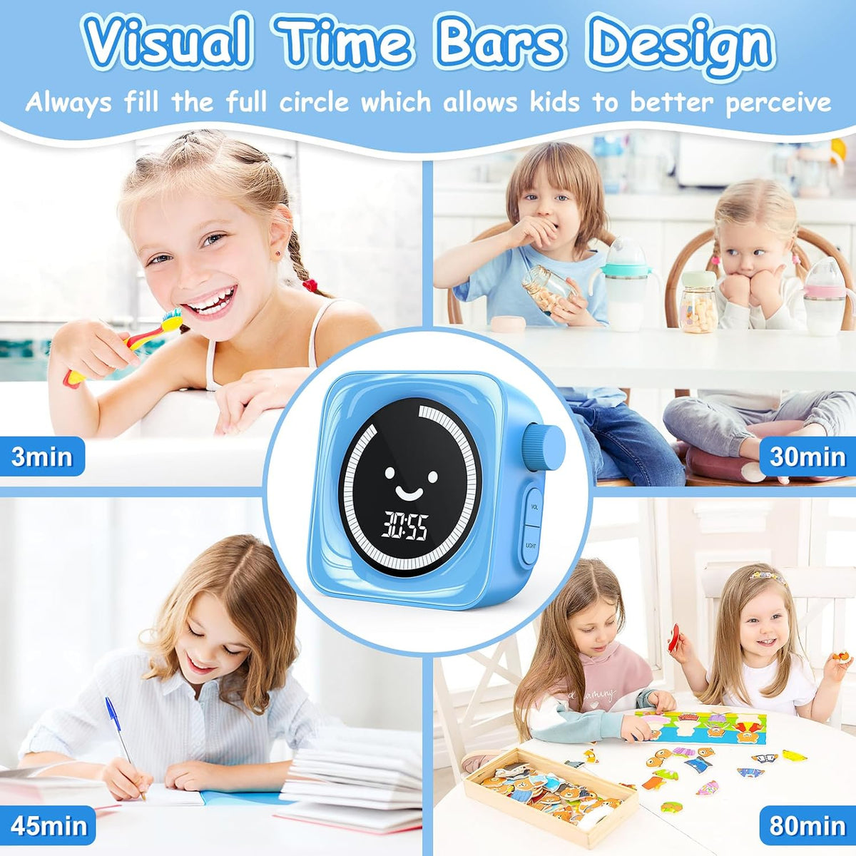 Visual Timer for Kids ADHD, 99-min Digital Countdown/Stopwatch Timer, White