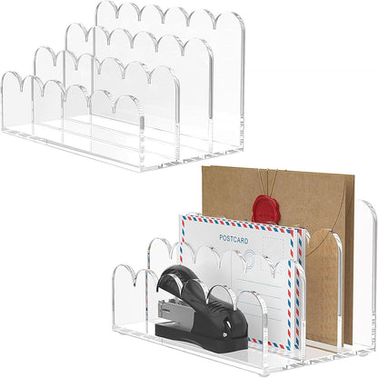 3-Slot Acrylic Mail Organizer for Desktop – Scalloped Clear Document Sorter, Vertical File Holder for Office/Home, Space-Saving Desk Organizer for Letters,Envelope,Bills,Stationery