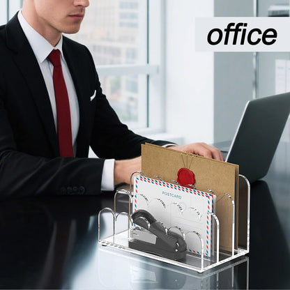 3-Slot Acrylic Mail Organizer for Desktop – Scalloped Clear Document Sorter, Vertical File Holder for Office/Home, Space-Saving Desk Organizer for Letters,Envelope,Bills,Stationery