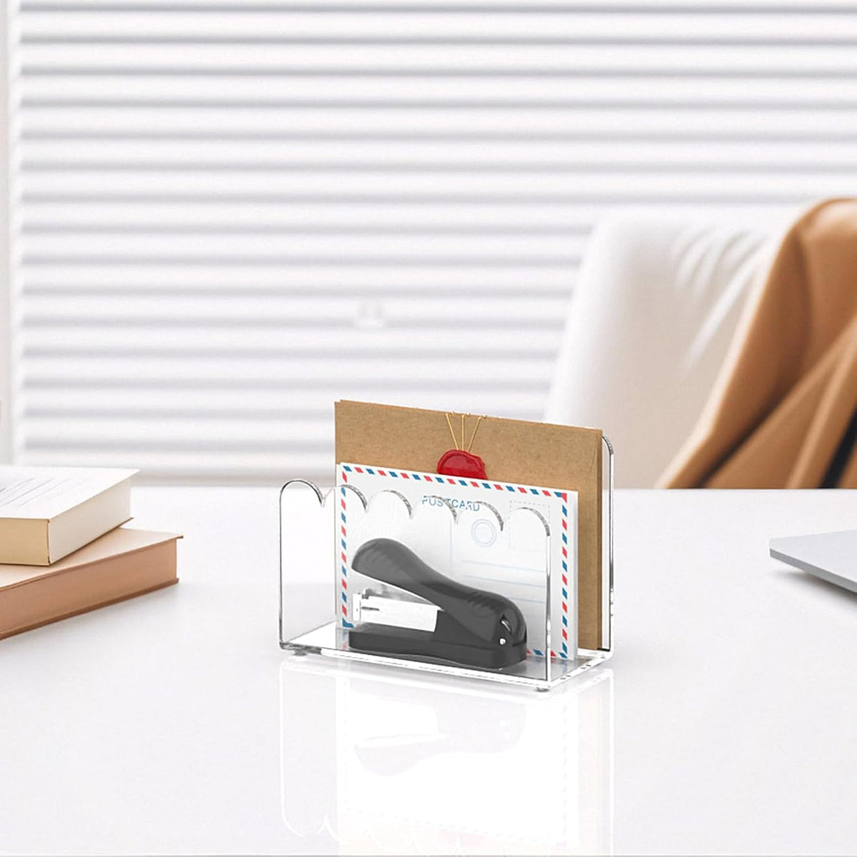3-Slot Acrylic Mail Organizer for Desktop – Scalloped Clear Document Sorter, Vertical File Holder for Office/Home, Space-Saving Desk Organizer for Letters,Envelope,Bills,Stationery