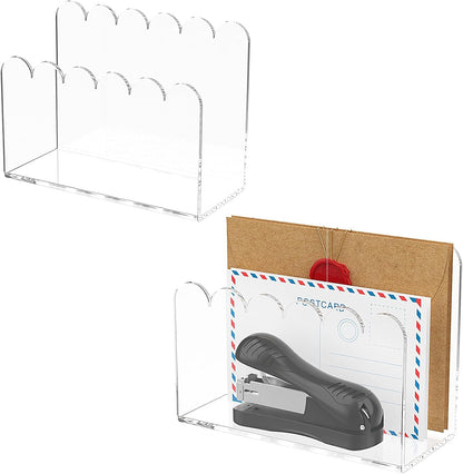 3-Slot Acrylic Mail Organizer for Desktop – Scalloped Clear Document Sorter, Vertical File Holder for Office/Home, Space-Saving Desk Organizer for Letters,Envelope,Bills,Stationery