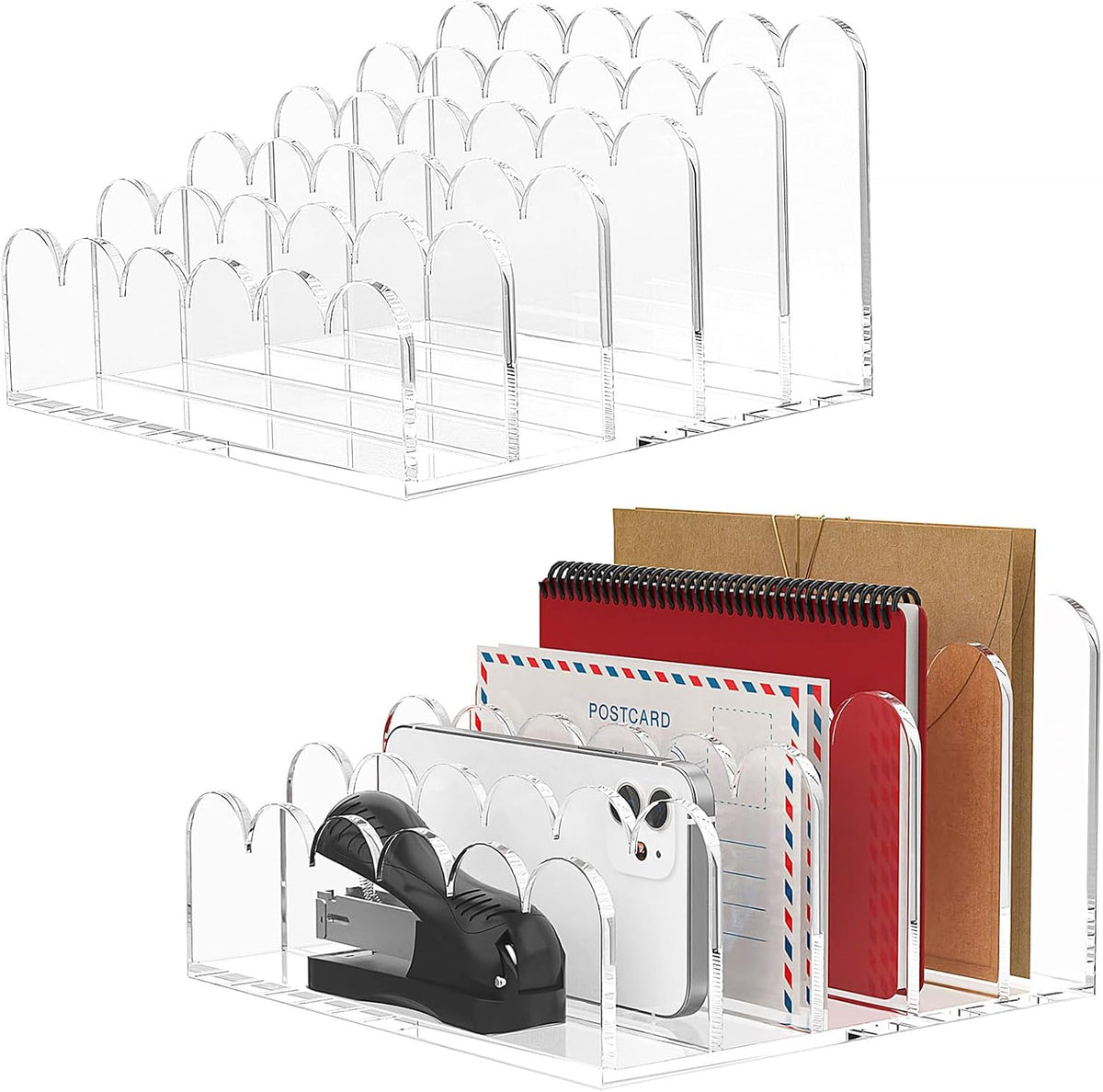3-Slot Acrylic Mail Organizer for Desktop – Scalloped Clear Document Sorter, Vertical File Holder for Office/Home, Space-Saving Desk Organizer for Letters,Envelope,Bills,Stationery