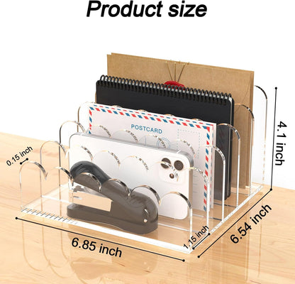 3-Slot Acrylic Mail Organizer for Desktop – Scalloped Clear Document Sorter, Vertical File Holder for Office/Home, Space-Saving Desk Organizer for Letters,Envelope,Bills,Stationery