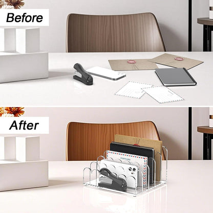 3-Slot Acrylic Mail Organizer for Desktop – Scalloped Clear Document Sorter, Vertical File Holder for Office/Home, Space-Saving Desk Organizer for Letters,Envelope,Bills,Stationery