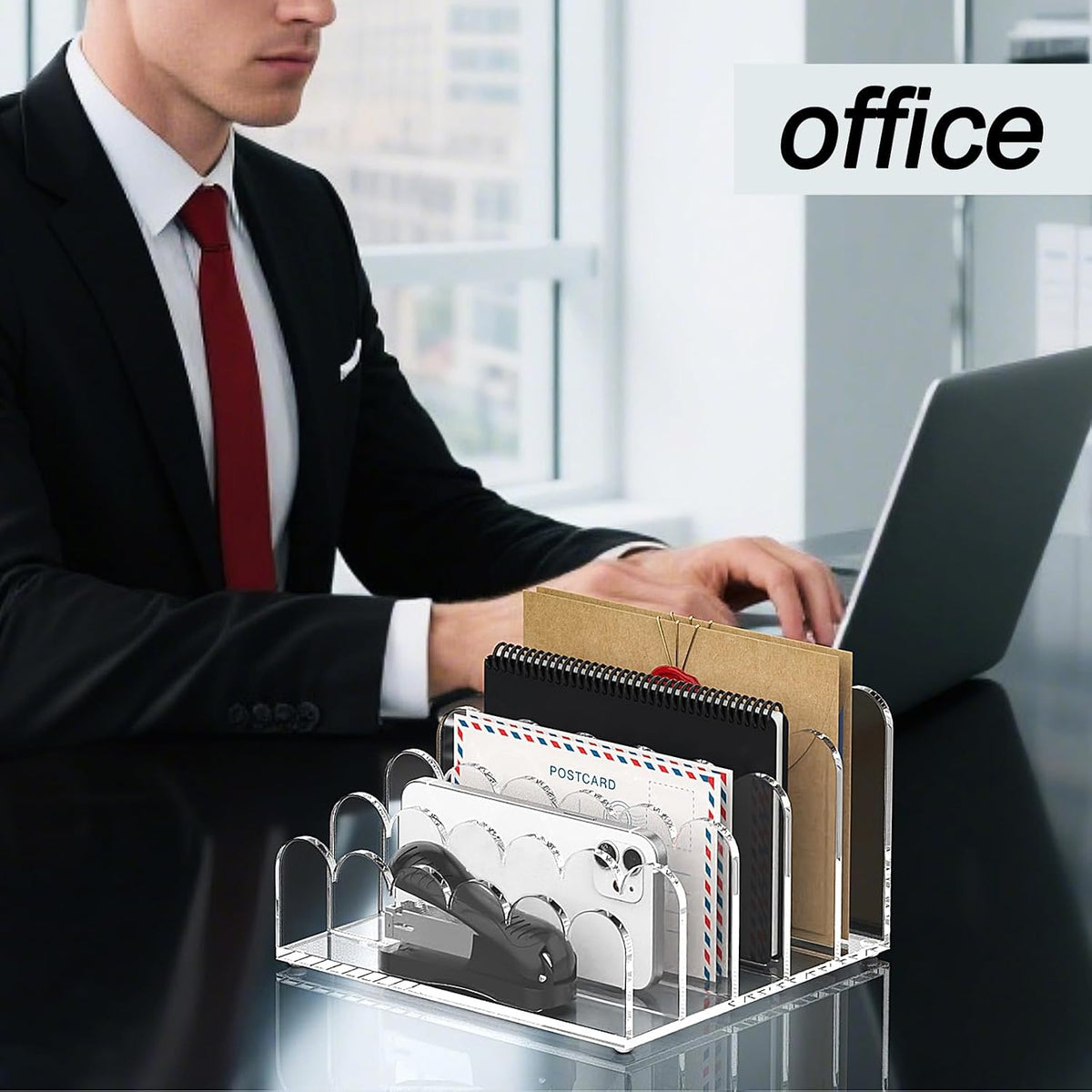 3-Slot Acrylic Mail Organizer for Desktop – Scalloped Clear Document Sorter, Vertical File Holder for Office/Home, Space-Saving Desk Organizer for Letters,Envelope,Bills,Stationery