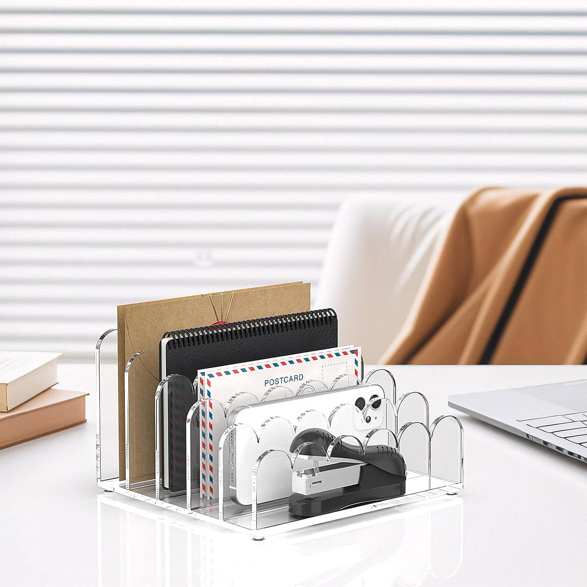 3-Slot Acrylic Mail Organizer for Desktop – Scalloped Clear Document Sorter, Vertical File Holder for Office/Home, Space-Saving Desk Organizer for Letters,Envelope,Bills,Stationery