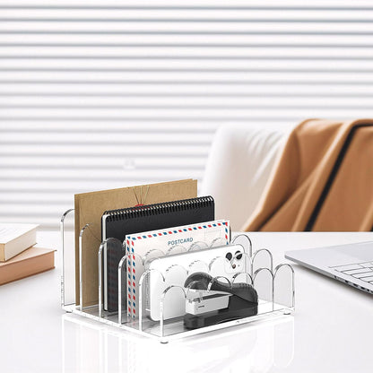 3-Slot Acrylic Mail Organizer for Desktop – Scalloped Clear Document Sorter, Vertical File Holder for Office/Home, Space-Saving Desk Organizer for Letters,Envelope,Bills,Stationery