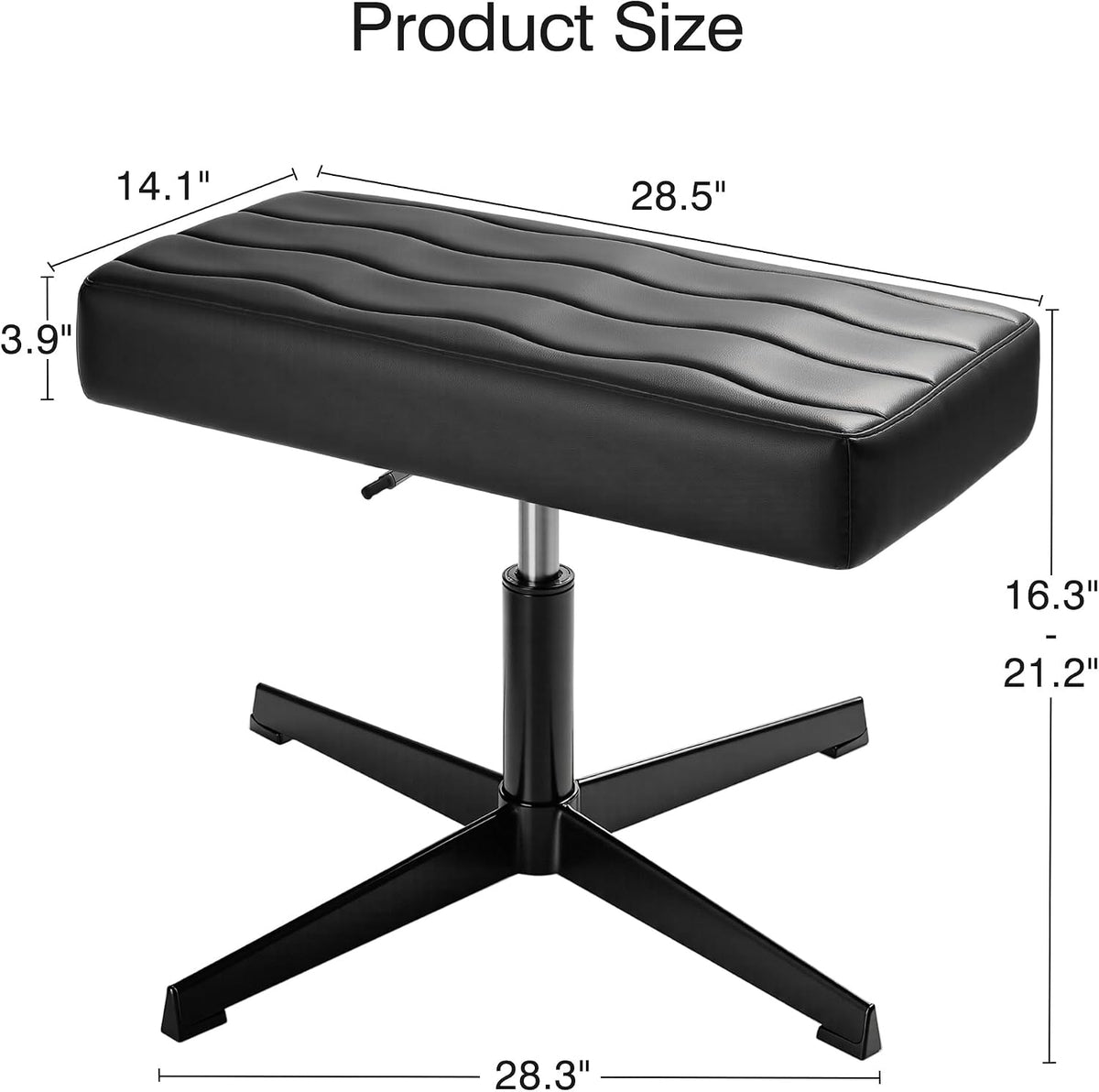 Under Desk Footrest, PU Ergonomic Foot Rest with Comfort Padding, Height Adjustable for Relieving Leg Pain, Stiffness, and etc, Black