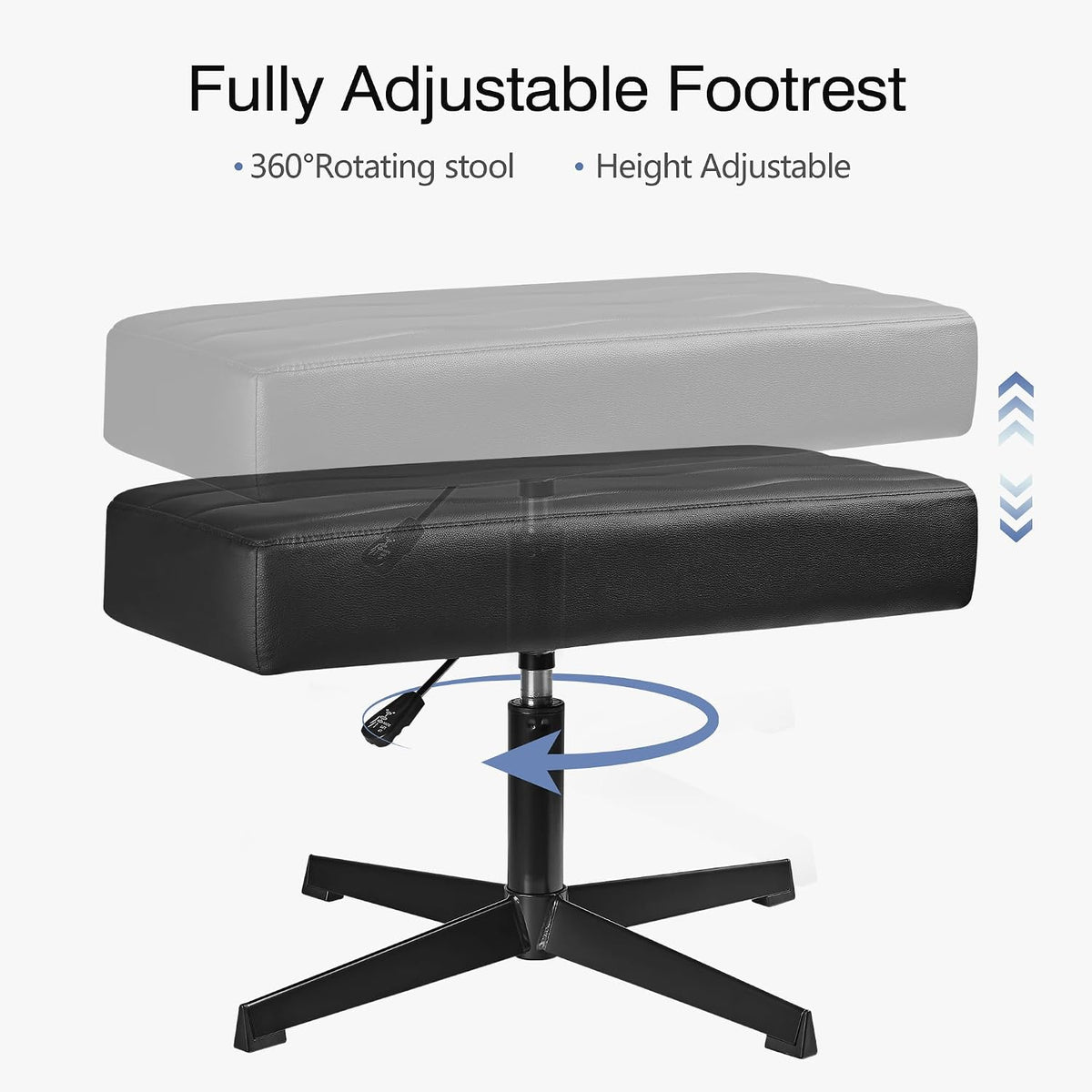 Under Desk Footrest, PU Ergonomic Foot Rest with Comfort Padding, Height Adjustable for Relieving Leg Pain, Stiffness, and etc, Black