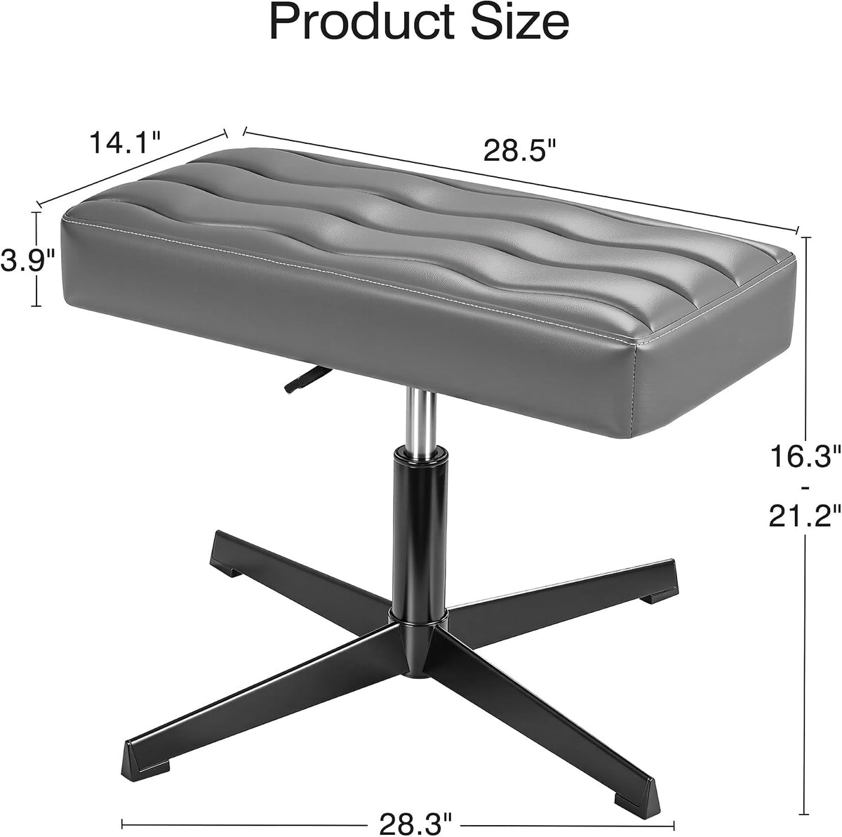 Under Desk Footrest, PU Ergonomic Foot Rest with Comfort Padding, Height Adjustable for Relieving Leg Pain, Stiffness, and etc, Black