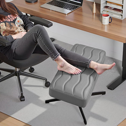 Under Desk Footrest, PU Ergonomic Foot Rest with Comfort Padding, Height Adjustable for Relieving Leg Pain, Stiffness, and etc, Black