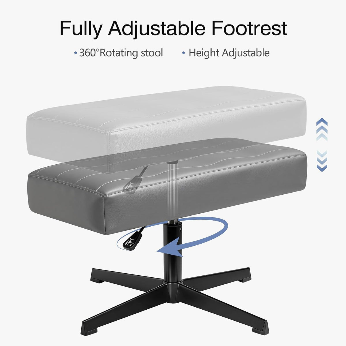 Under Desk Footrest, PU Ergonomic Foot Rest with Comfort Padding, Height Adjustable for Relieving Leg Pain, Stiffness, and etc, Black