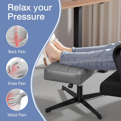 Under Desk Footrest, PU Ergonomic Foot Rest with Comfort Padding, Height Adjustable for Relieving Leg Pain, Stiffness, and etc, Black