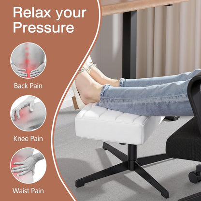Under Desk Footrest, PU Ergonomic Foot Rest with Comfort Padding, Height Adjustable for Relieving Leg Pain, Stiffness, and etc, Black