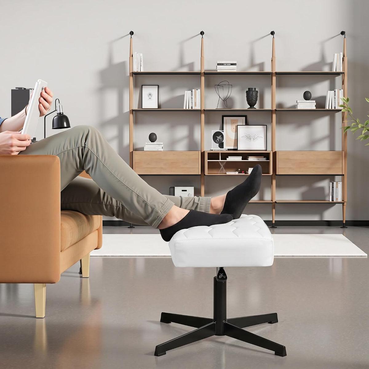 Under Desk Footrest, PU Ergonomic Foot Rest with Comfort Padding, Height Adjustable for Relieving Leg Pain, Stiffness, and etc, Black