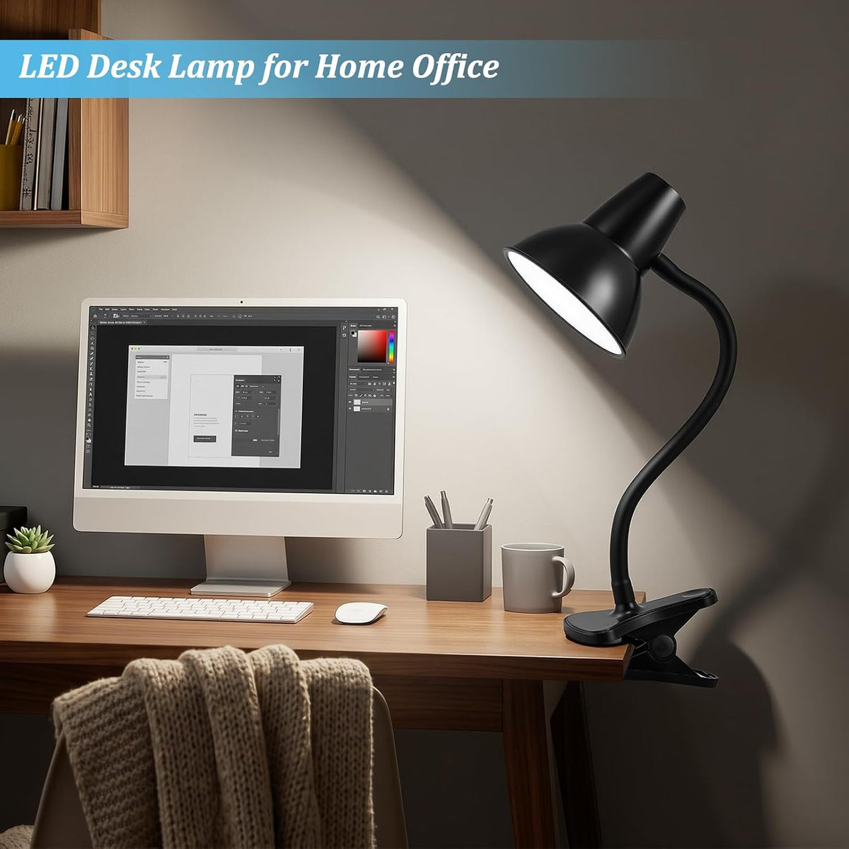 Clip On LED Desk Lamp, Flexible Arm, Eye-Caring Study Lamps for School Dorm