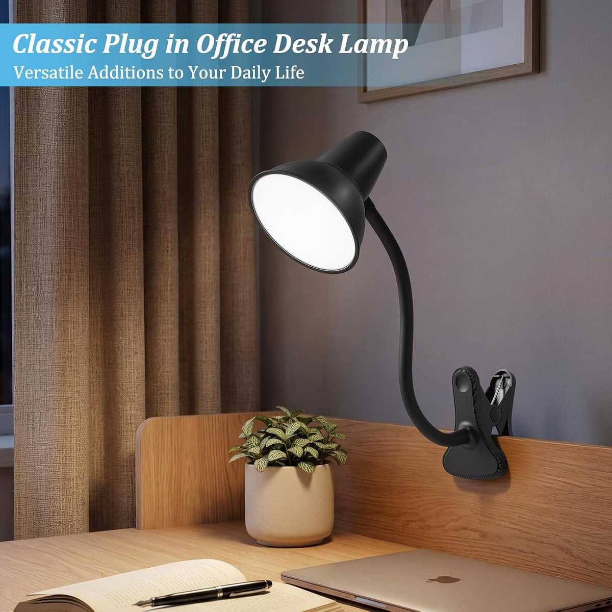 Clip On LED Desk Lamp, Flexible Arm, Eye-Caring Study Lamps for School Dorm