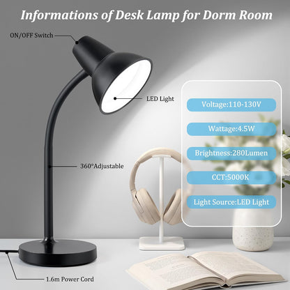 Clip On LED Desk Lamp, Flexible Arm, Eye-Caring Study Lamps for School Dorm