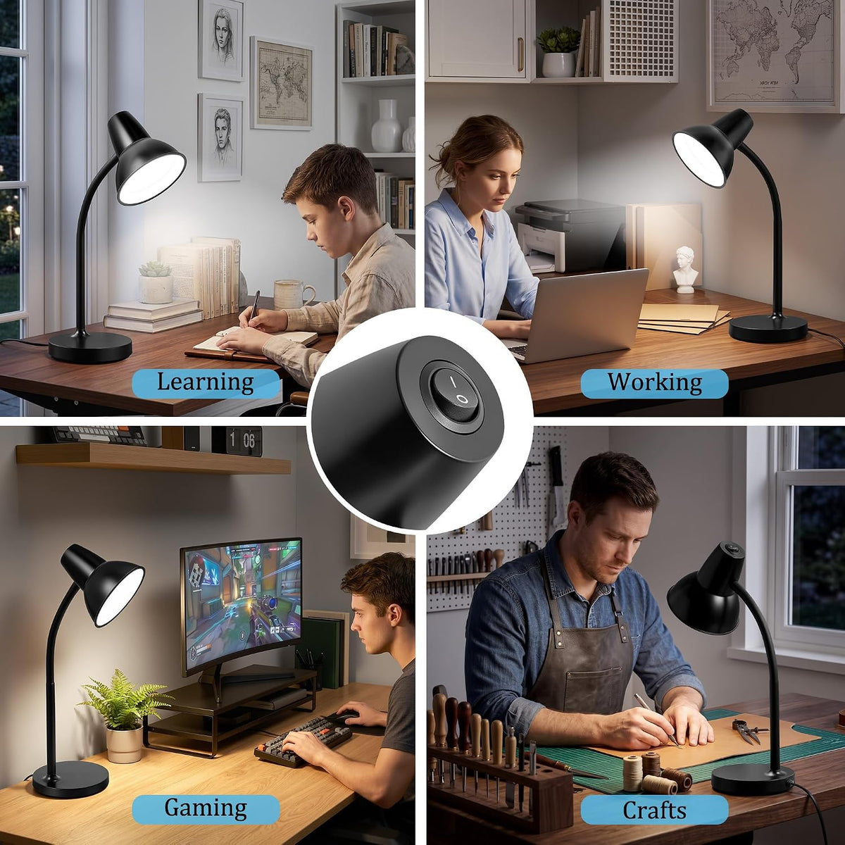 Clip On LED Desk Lamp, Flexible Arm, Eye-Caring Study Lamps for School Dorm