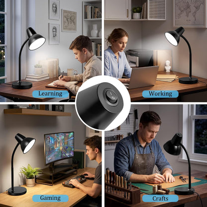 Clip On LED Desk Lamp, Flexible Arm, Eye-Caring Study Lamps for School Dorm