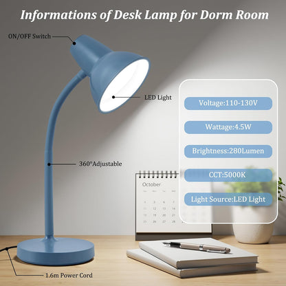 Clip On LED Desk Lamp, Flexible Arm, Eye-Caring Study Lamps for School Dorm