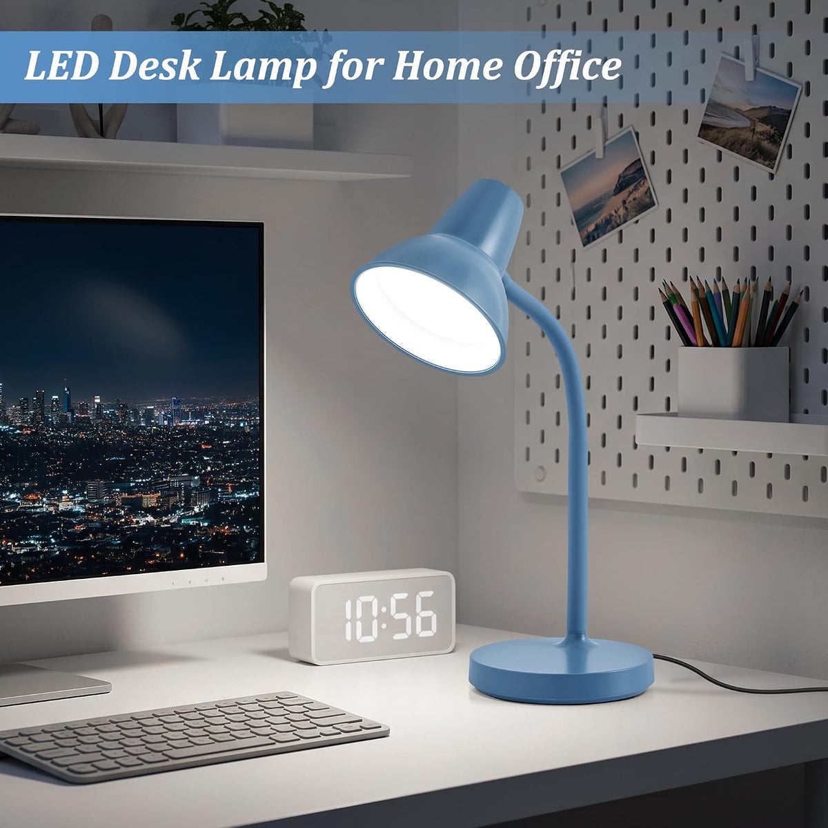 Clip On LED Desk Lamp, Flexible Arm, Eye-Caring Study Lamps for School Dorm