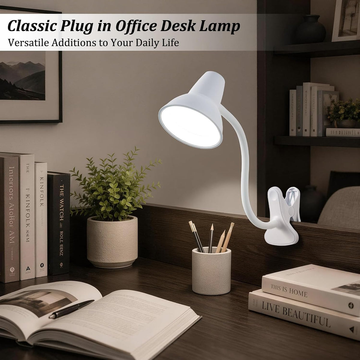 Clip On LED Desk Lamp, Flexible Arm, Eye-Caring Study Lamps for School Dorm